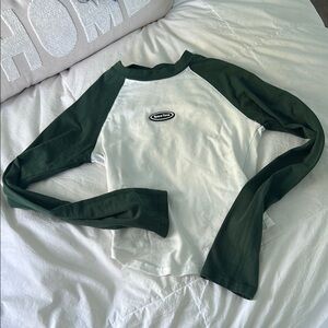 Green and White Long Sleeve Raglan Tee